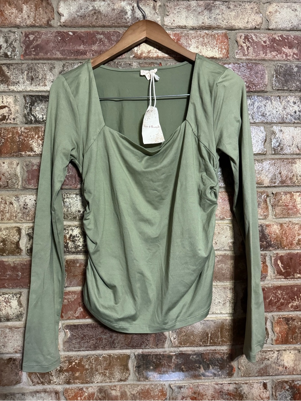NWT Hem & Thread Olive Sage Long Sleeve Drape Neck Top